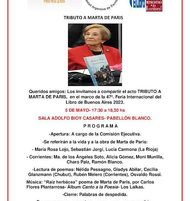 María Rosa Lojo, en el Tributo a Marta de París, Feria Internacional del Libro de Buenos Aires, 5 de mayo de 2023